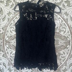 Nanette Lepore Women's Sleeveless Mockneck Embroidered Lace Top sz S EUC